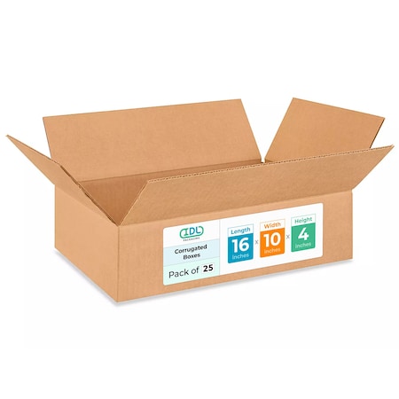 16L X 10W X 4H Corrugated Boxes For Shipping Or Moving, Heavy Duty, 25PK